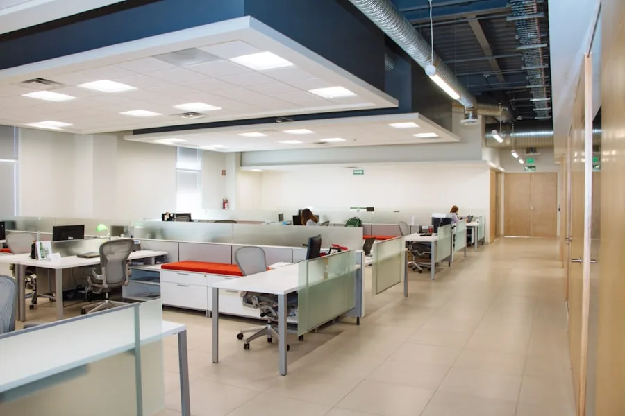 Clean modern commercial office space with polished floors