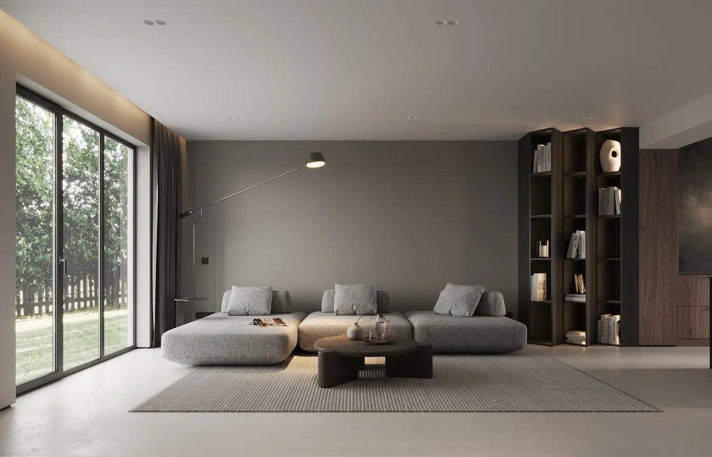 Bright, spotless modern living space with clean white surfaces and natural light